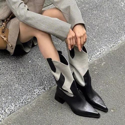 

Новые женские ковбойские мотоциклетные сапоги средней длины из искусственной кожи, модные длинные сапоги со средним каблуком 35 чёрный