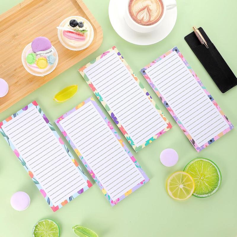 4 szt. Magnetyczny notatnik na lodówkę ze wzorem kwiatowym, przenośny odrywany blok magnetyczny, lista zakupów, planer do domu, kuchni, biura