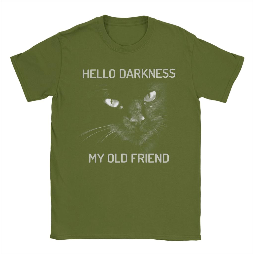 Cat Hello Darkness My Old Friend Black Cat T Shirt Summer  Trendy Cool T Shirts Mens Pure Cotton ONeck Oversized Top Tees