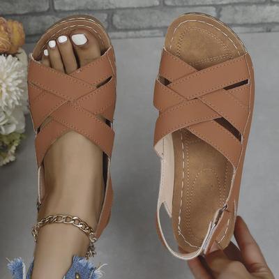 Women's Large Platform Velcro Sandals - Open Toe, Hollow Design, Cross Strap, Beach Style from Southeast Asia