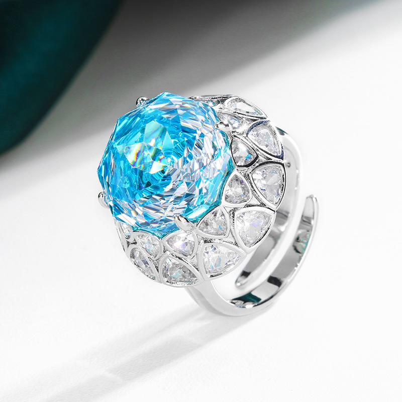 Schmuck Kupferboden Vergoldet Rosenschliff Meerblau Retro Ring Heldinnenstein 14Mm
