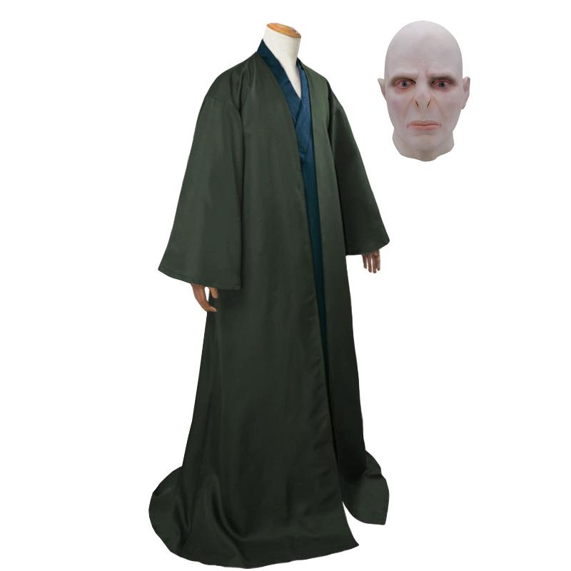 Adult Lord Voldemort Cosplay Costume Men Wizard Dark Green Long Robe Mask School Unifrom Halloween Carnival Party Outfit S