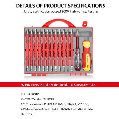 PENGGONG 9714B 500V Insulated Screwdriver Set 12Pcs Double-Ended Insulated Screwdriver Tool with