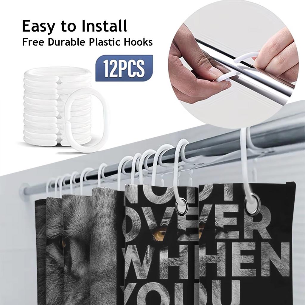 Inspirational Lion Quote Shower Curtain, Black And White Motivational Animal Bathroom Decor, Modern Fabric Bathroom Curtain