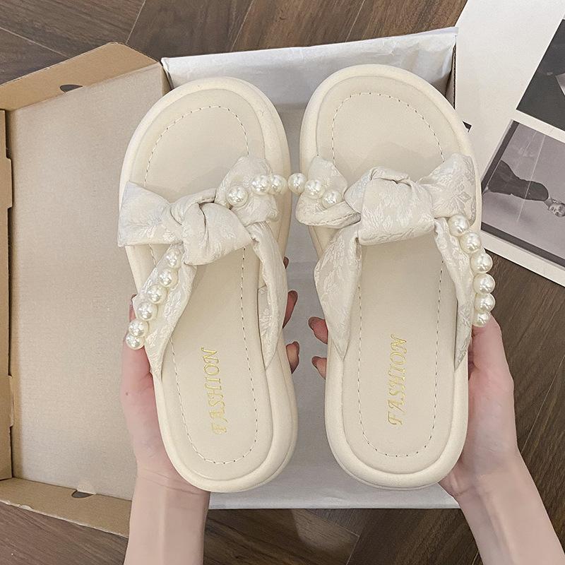 

Мягкая подошва удобная верхняя одежда классные тапочки женские летние 2025 новые женские туфли на толстой подошве усиленные односложные швабры для пляжа на берегу моря 40 белый