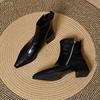 Women's Fleece-Lined Pointed Toe Ankle Boots - 2025 Autumn/Winter Collection, Chunky Medium Heel, Versatile & Slimming Martin Style