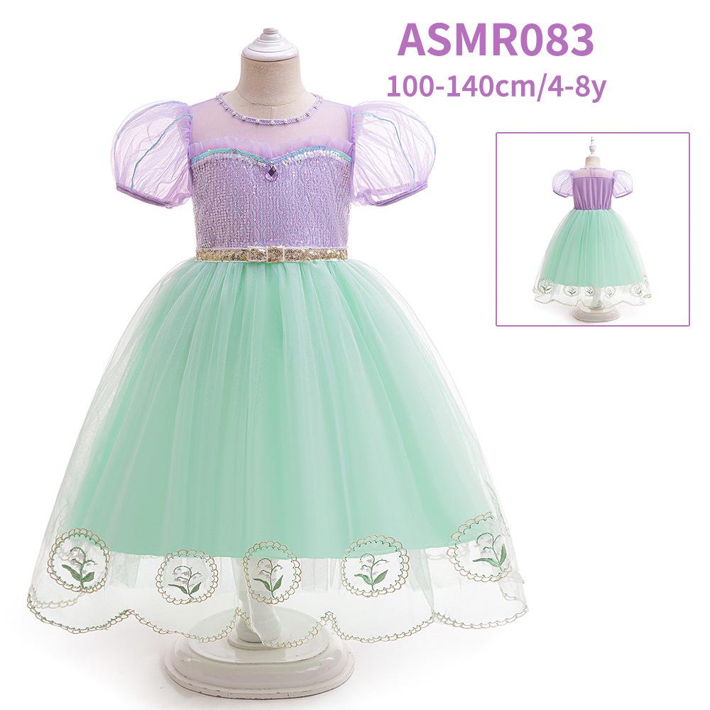 Girls' Mermaid Tulle Embroidered Princess Dress - Sequined Short-Sleeve Halloween Puffy Skirt