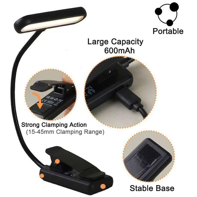 Clip-On Small Book Light/Night Reading/Lighting Color Adjustable/360 ° Flexible Swivel Gooseneck/Bedroom/Dormitory/Car Interior