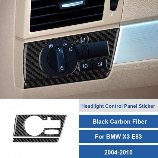 2pcs Carbon Fiber Headlight Switch Frame Cover Sticker For BMW X3 E83 2004-2010