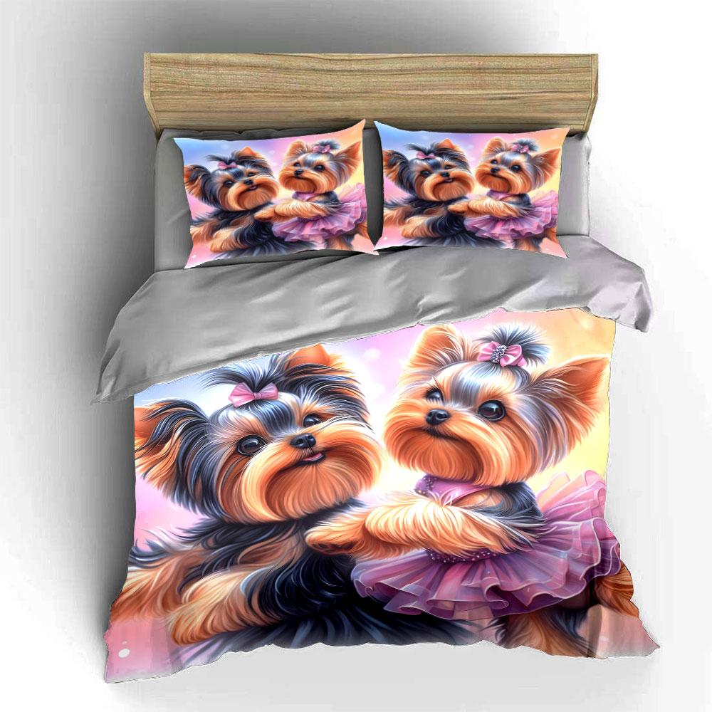 Cute Yorkshire Terriers In Elegant Outfits Exquisite Three-Piece Bedding Set Gift For Kids And Adults