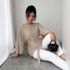 Solid Color Belted Batwing Sleeve Top, Fashion Casual Elegant Spring Summer Daily Wear