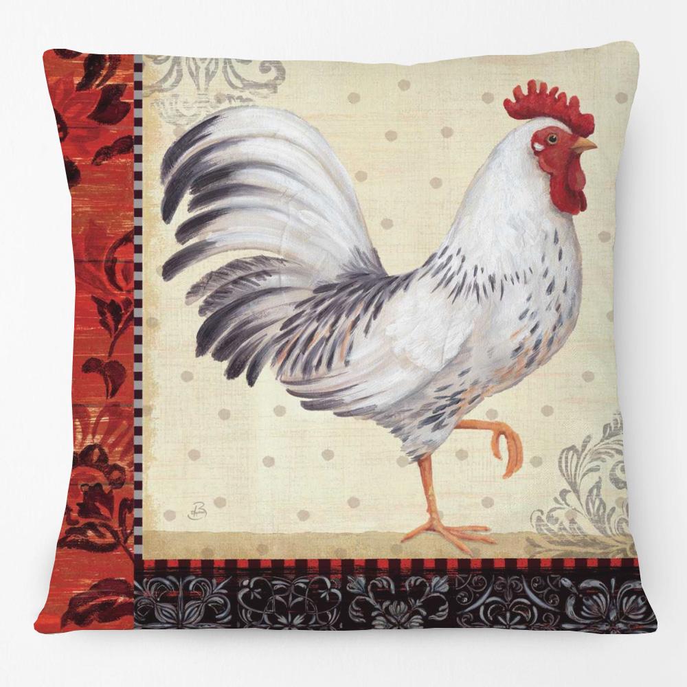 Hand Painting Country Rooster Hen Poster Cushion Covers Retro Vintage Farm Chicken Fresh Eggs Print Pillow Case