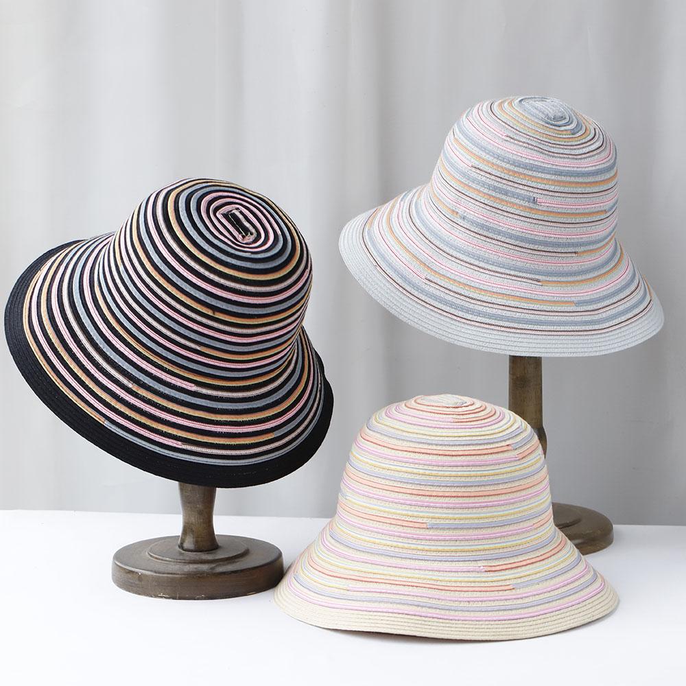 My Extreme Outdoor Activities Women's 2025 Rainbow Stripes Hat Summer Visor Bucket Hat Fisherman Hat Hand Weaving Panama Girl Fishing Chapeau Sun Hats Tool 56-58Cm