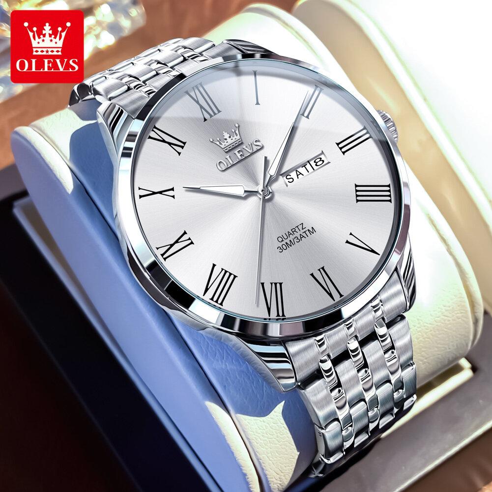 OLEVS Mens Watch Business Quartz Watch Waterproof Luminous Watch For Man Dual Calendar Display Mens Gifts
