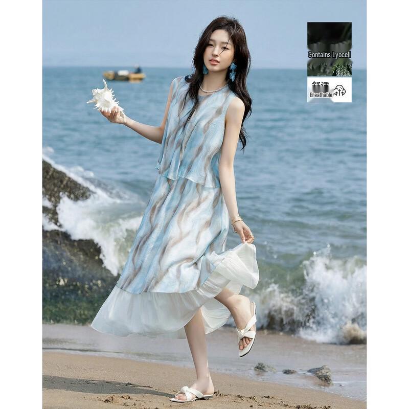 Demana Lyocell Blend Urban Ink Print Sleeveless Maxi Dress XL