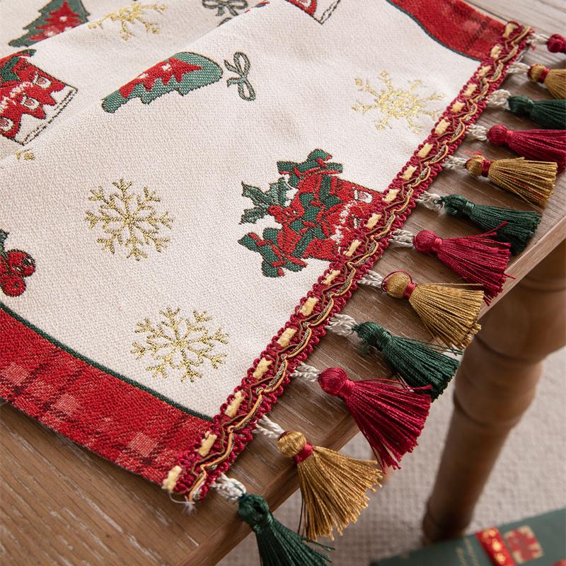 Žakárová vlajka na stůl vánoční jelen vánoční čepice střapec Běhoun na stůl vlajka na ubrus na jídelní stůl