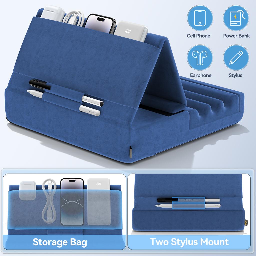 Tablet Pillow Holder Foldable Stand For Lap Bed And Desk Tablet Soft Pad Dock With Pocket & Stylus Mount For IPad Pro