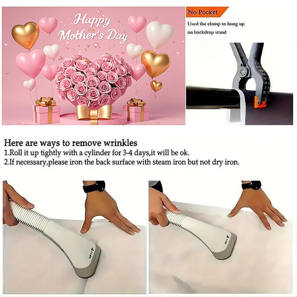 Happy Mother's Day Backdrop Thanks Best Mom Floral Flower Love Heart Mothers Day Birthday Photography Background Photo Studio