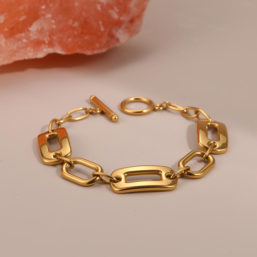 GEMCHIC Women's Stainless Steel Gold and Silver Two-Tone Oval Link Chain Bracelet Fashion OT Buckle