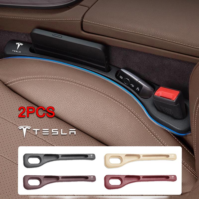 ANC1 2Pcs Car Slot Seat Gap Storage Filler PU leather Accessories For Tesla Model 3 Y S Cybertruck Coil Juguete Roadster Bonina 2024