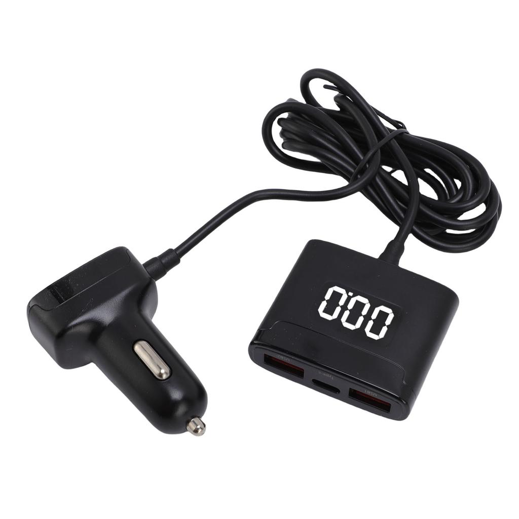 78W USB C Car Charger 5 Port PD30W Fast Charging Car Phone Charger with Dual Digital Voltage Display 4.9 Ft Extention