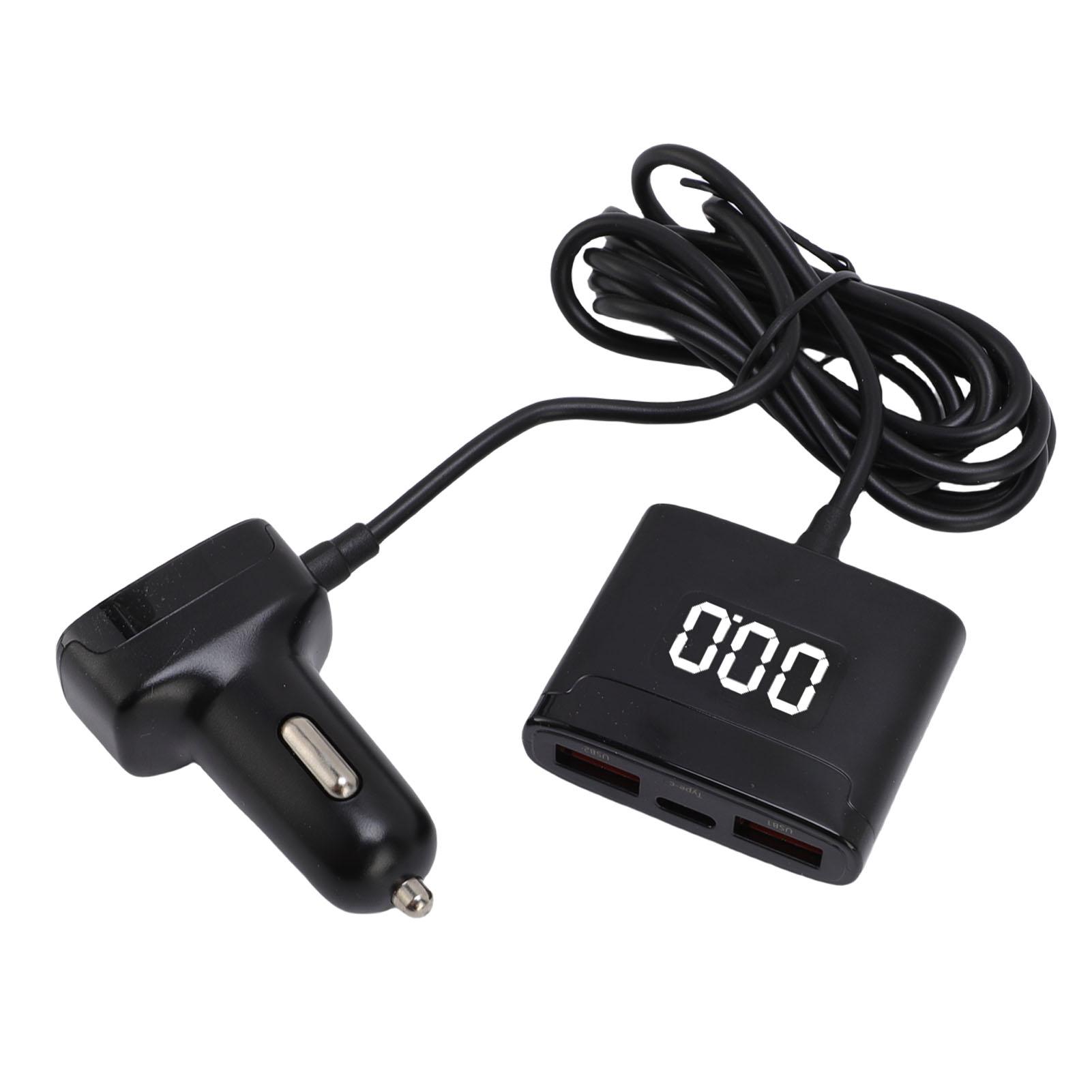

78W USB C Car Charger 5 Port PD30W Fast Charging Car Phone Charger with Dual Digital Voltage Display 4.9 Ft Extention
