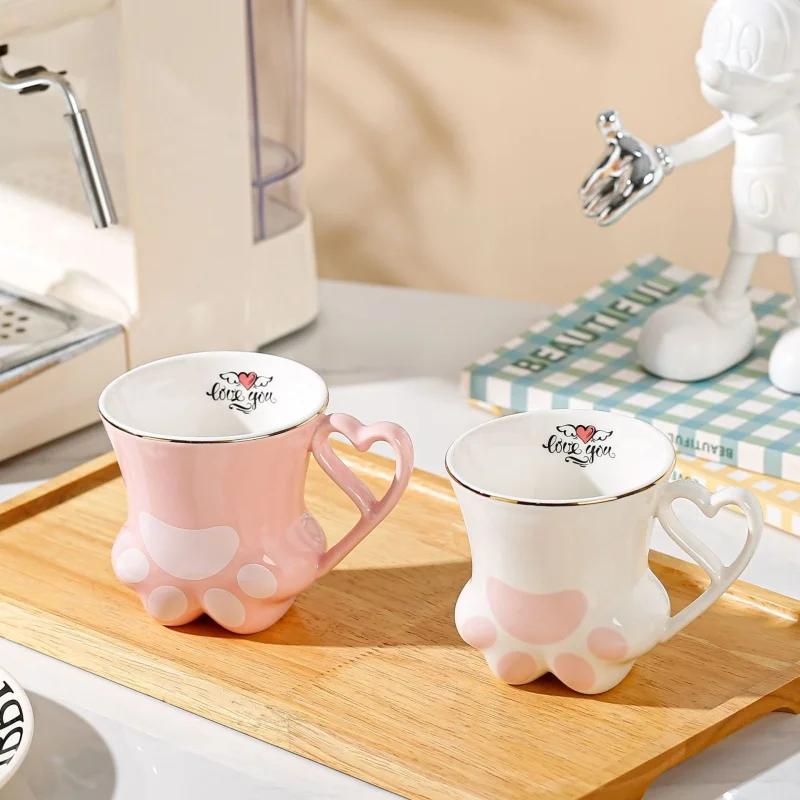 300 ml Keramiktasse mit Katzenkratzmotiv, originelle Katzenpfotenspur in Gold, Keramiktasse mit hohem Erscheinungsniveau, Teetasse, Paartasse