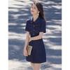 Women's Retro Faux Denim High-Waist Short-Sleeve Dress