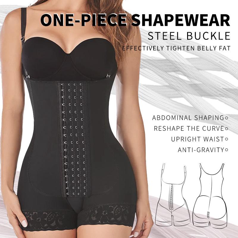 Plus Size European & American Shaping Bodysuit: Chest Support, Crotchless, Four-Row Hook, Strong Compression for Slimming