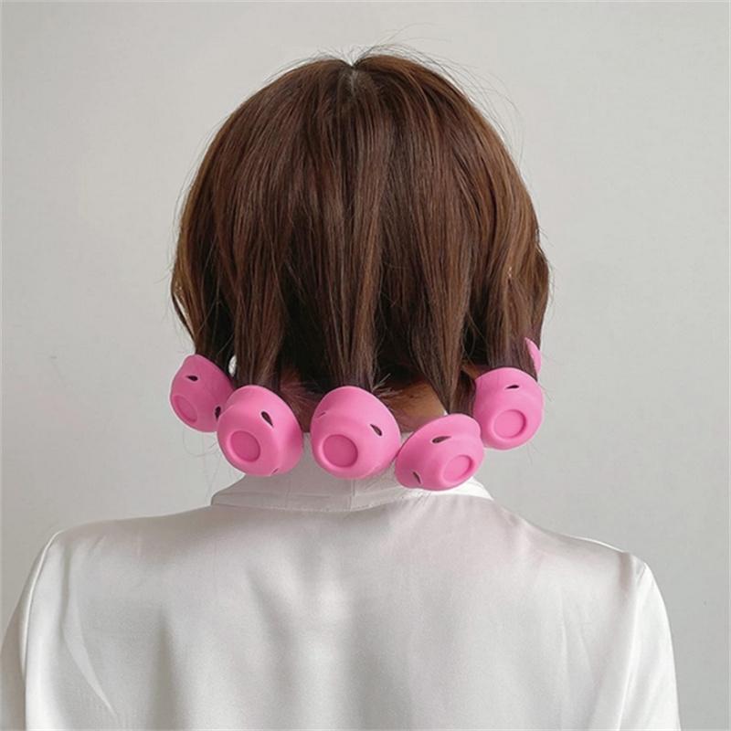 10/20PCS Pink Silicone Curlers Heatless Sleeping Bangs Roll Mushroom Bell Curlers Curly Hair Tubes For Women Girls Hair Curler