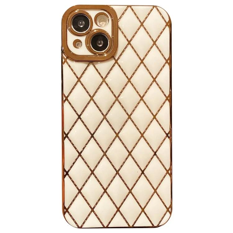 

For iPhone 15 Case Rhombus Pattern 6D Electroplated Protective Back Shell