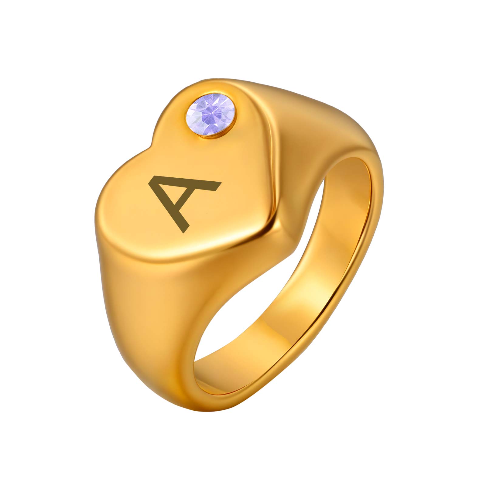 

12 Birthstones Free Customized Name Letter Ring for Women Heart Shaped Rings with Zircon Fashion Personalised Jewelry Gift 6&Can Custom