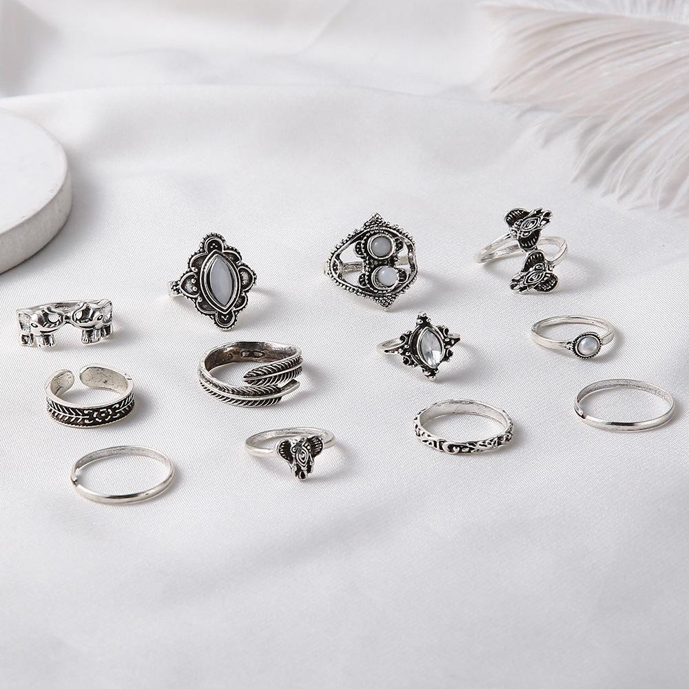 Vintage Elephant Leaf Ring Set Combination 12-piece Joint Ring Ring