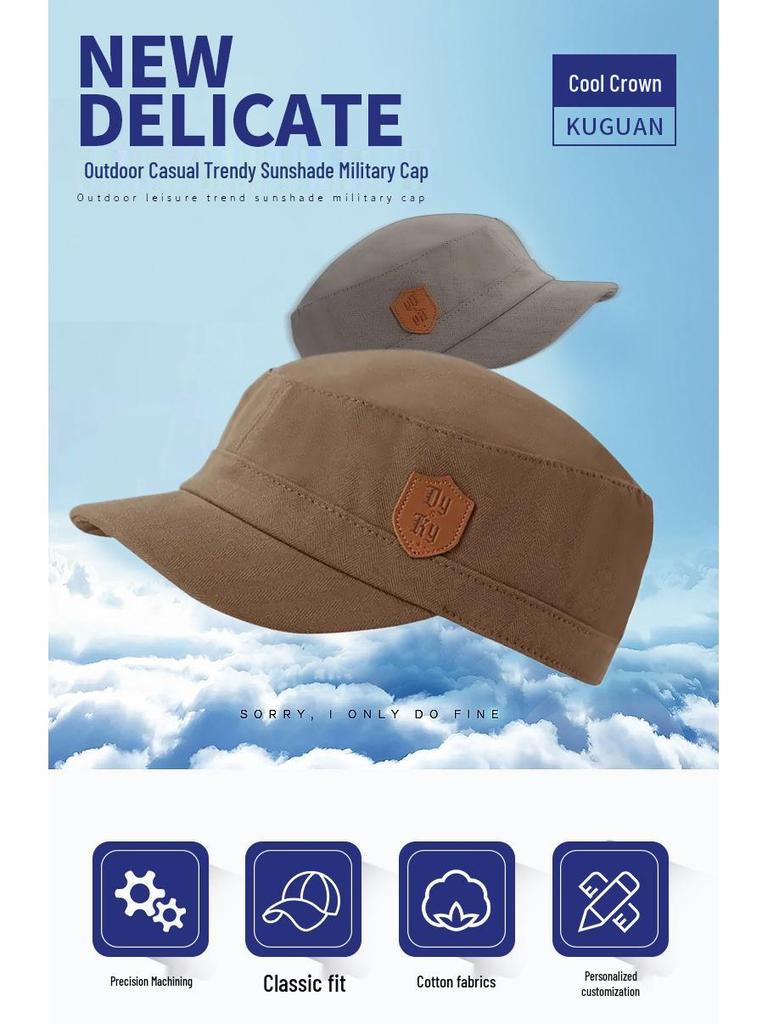 Korean Style Unisex Flat Top Sun Hat - Spring/Summer Casual Outdoor Military Cap