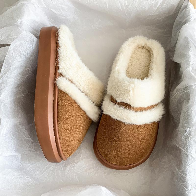 Fur Slippers for Women Winter Fluffy Warm Thick Sole Plush Cozy Slides Home Indoor Platform Cotton Shoes Pantuflas Mujer