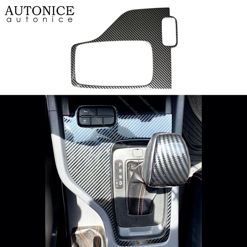 Carbon Fiber Color Stainless Button Gear Panel Cover Trim Fit for Ford Ranger 2015 2016 2017 2018   LHD Low Version