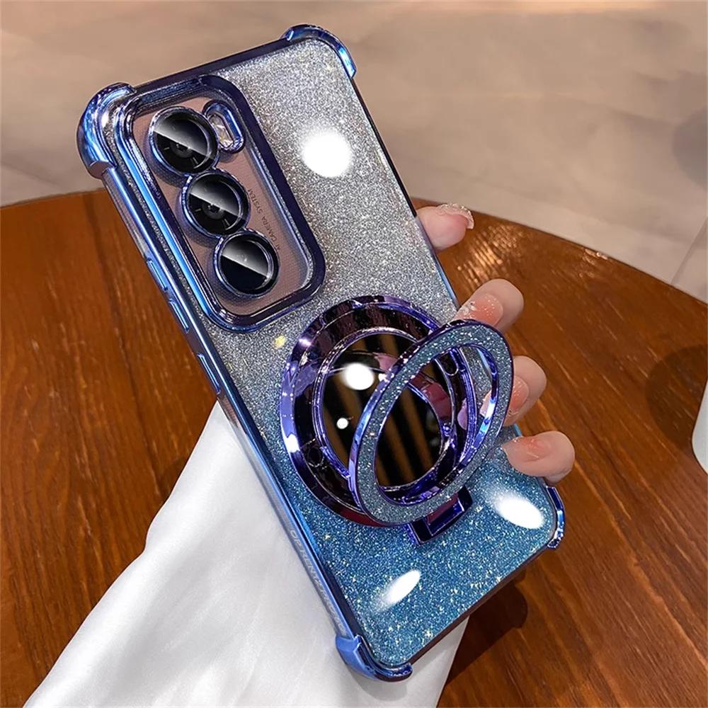 Glitter Mirror Bracket Case for Samsung S25 FE S24 Ultra S23 S22 Plus A17 A07 A56 A36 A53 A55 A16 A15 Luxury Cover