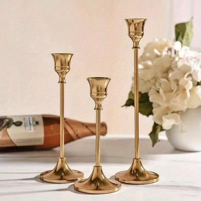 Vintage Gold Metal Tapered Candle Holders, Modern High Pedestal Candle Stand Decor, Tabletop Centerpiece For Wedding Party Dining