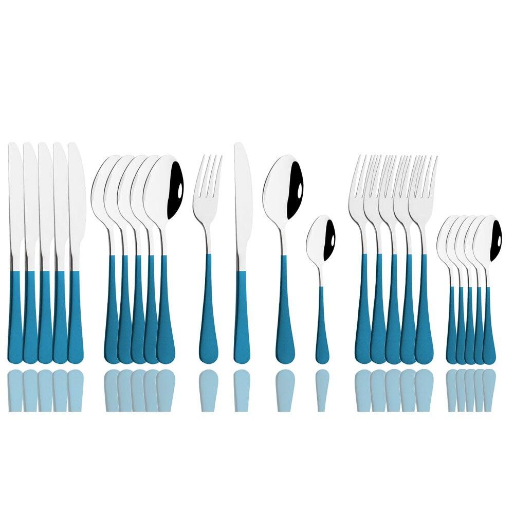 24Pcs Mirror Polished Blue Cutlery Set Stainless Steel Dinnerware Set Knife Fork Coffee Spoon Tableware Set Kitchen Dinner Silverware Set