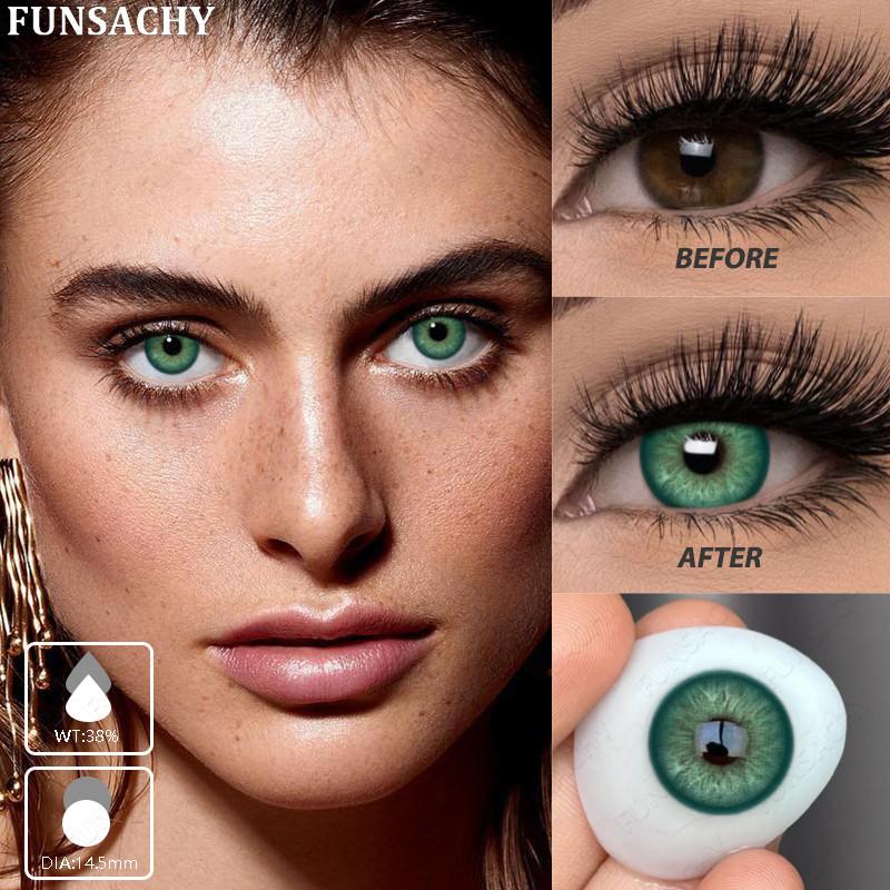 Funsachy 1 Pair Contact Lenses Pupil Blue Eye Color Eye Lenses Beautiful Natural Soft Brown Gray Cosmetic Lenses Annual