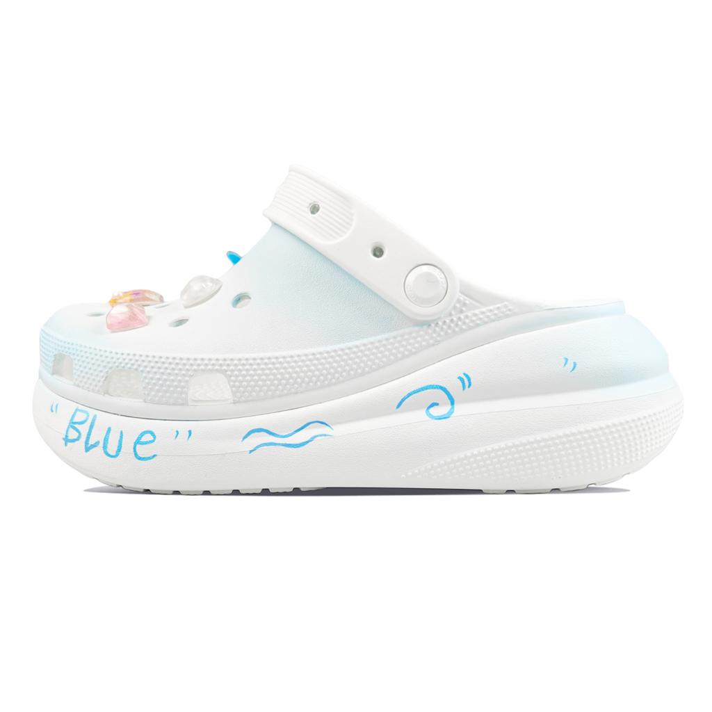 Crocs Crush Clog EVA Ocean & Shell Puff Shoes Casual & Comfortable Hole Shoes Women's White Blue