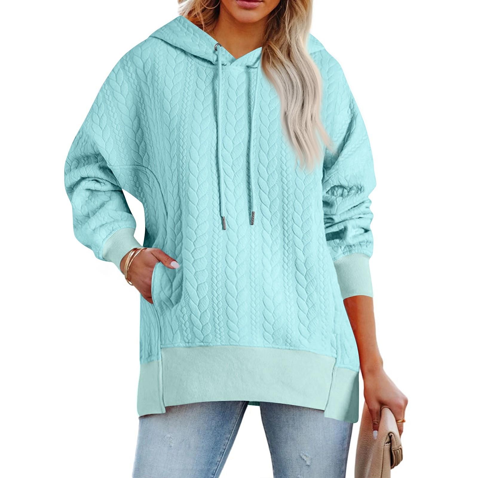 

Женская модная однотонная повседневная толстовка с длинными рукавами и карманом L