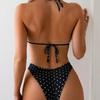 New European Style Polka Dot Black Two Piece Bikini Triangle Halter Swimsuit