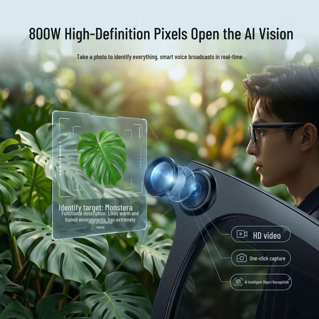 Smart AI Bluetooth Glasses: Camera, Photo Translation, Object Recognition, Calls & Music