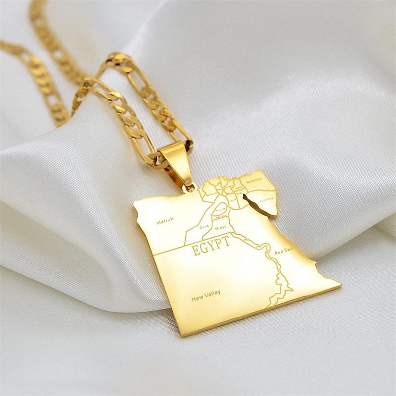 Country Egypt Map Country Pendant Necklace Men Egypt Map Necklace 60CM