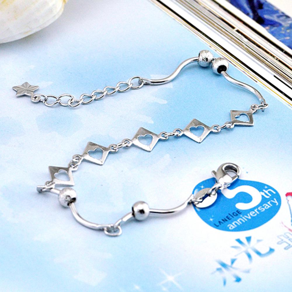 Cold Wind Lo Bracelet Platinum-Plated Women'S Versatile Simple Jewelry Round Beads Heart-Shaped Chain Direct Sales