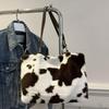 Large Capacity Shopper Bags For Women Winter Travel Tote Bag Cow Printing Plush Shoulder Bag Ladies Designer Handbag