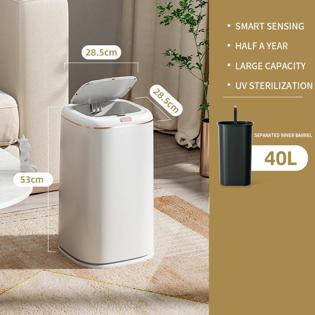 40L Smart Sensor Trash Can Large Capacity Induction Trash Bin Electric Touchless Wastebasket For Kitchen Bathroom with Lid