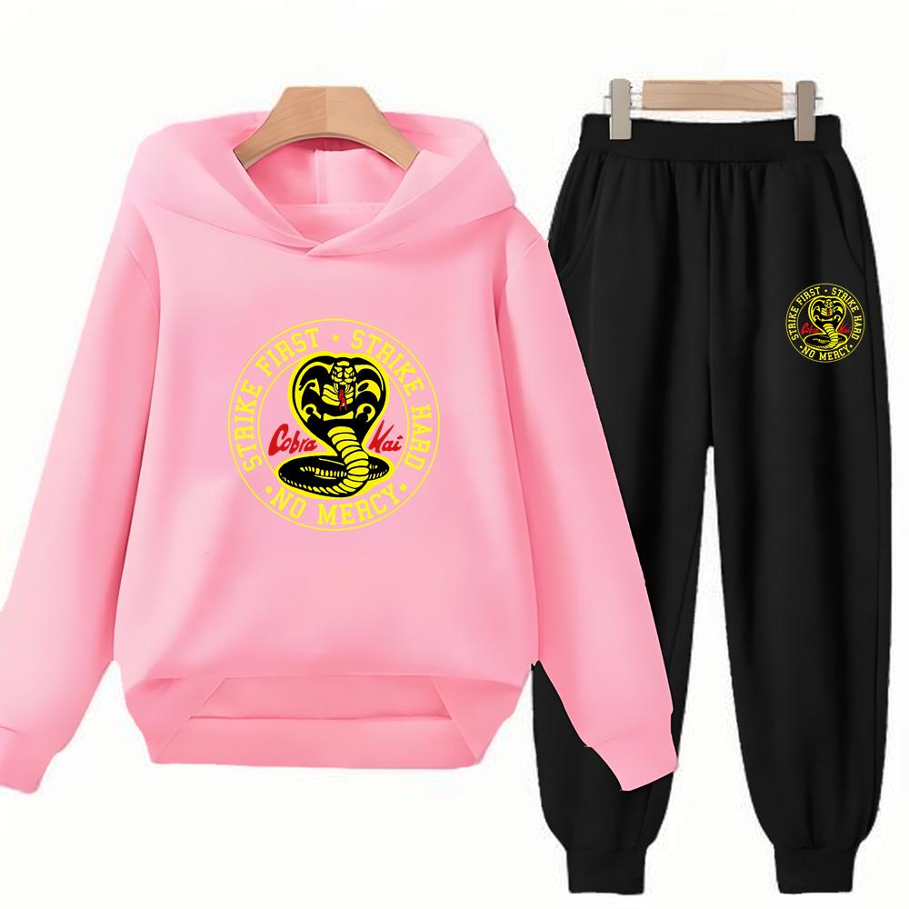 Children's Hoodie+Pants Black Children Cobra Stamp Coat Boys Girls Hoodie Tops Leisure Sweatshirt Toddler 3-12 Year Clothing