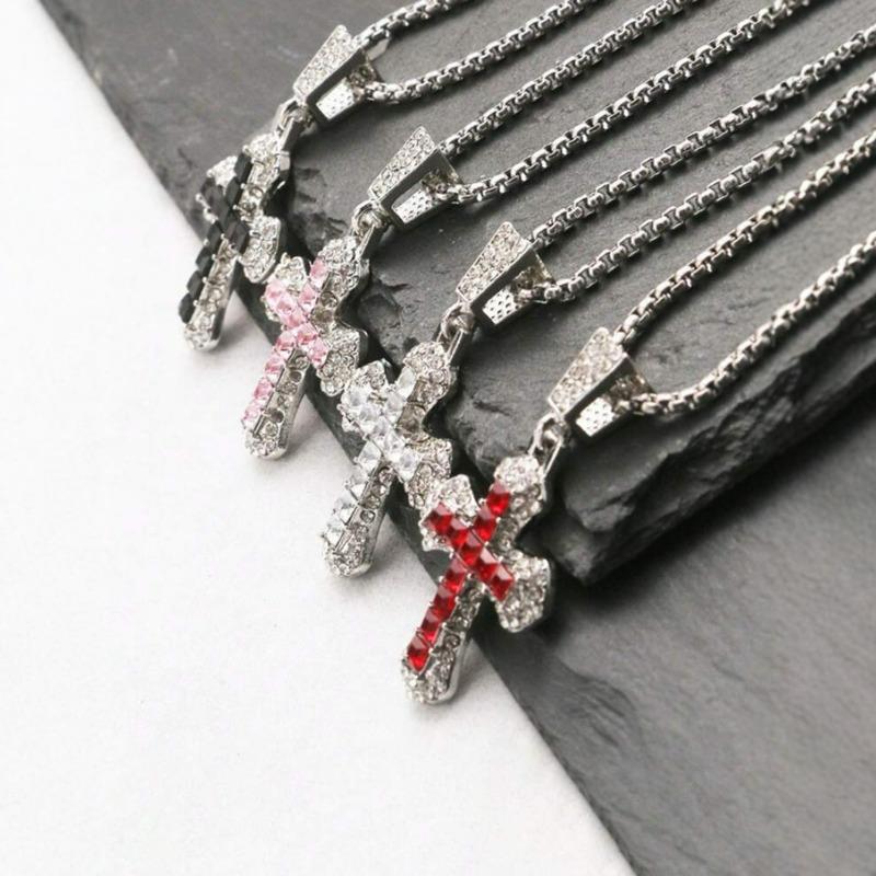 Cross with Diamond Pendant Necklace Autumn and Winter Long Sweater Chain Street Hip Hop Necklace
